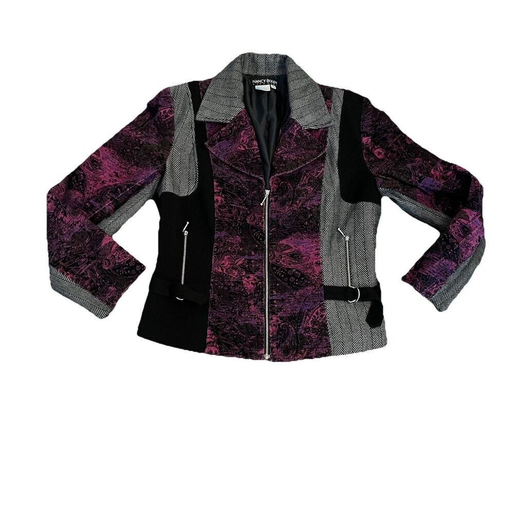 Nancy Bolen City Girl Motor Jacket 12 Artsy Herringbone Paisley Mixed Media‎